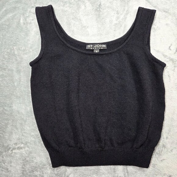 St John Basics Tank Top Womens Medium Black Santana Knit Cropped Shell - Picture 1 of 6